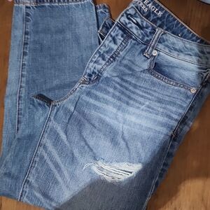 American Eagle Outfitters Blue Boyfriend Jeans with Distressed Details